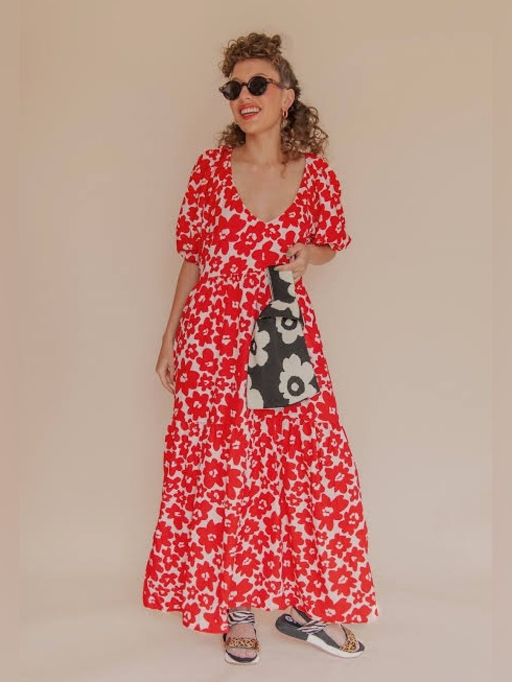 Zara Printed Poplin Floral Maxi Dress Red Size S bloggers fav coastal boho chic - Picture 15 of 15